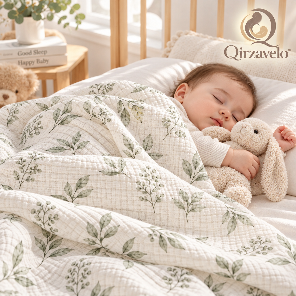 Qirzavelo WillowWrap Botanical Muslin Swaddle lifestyle
