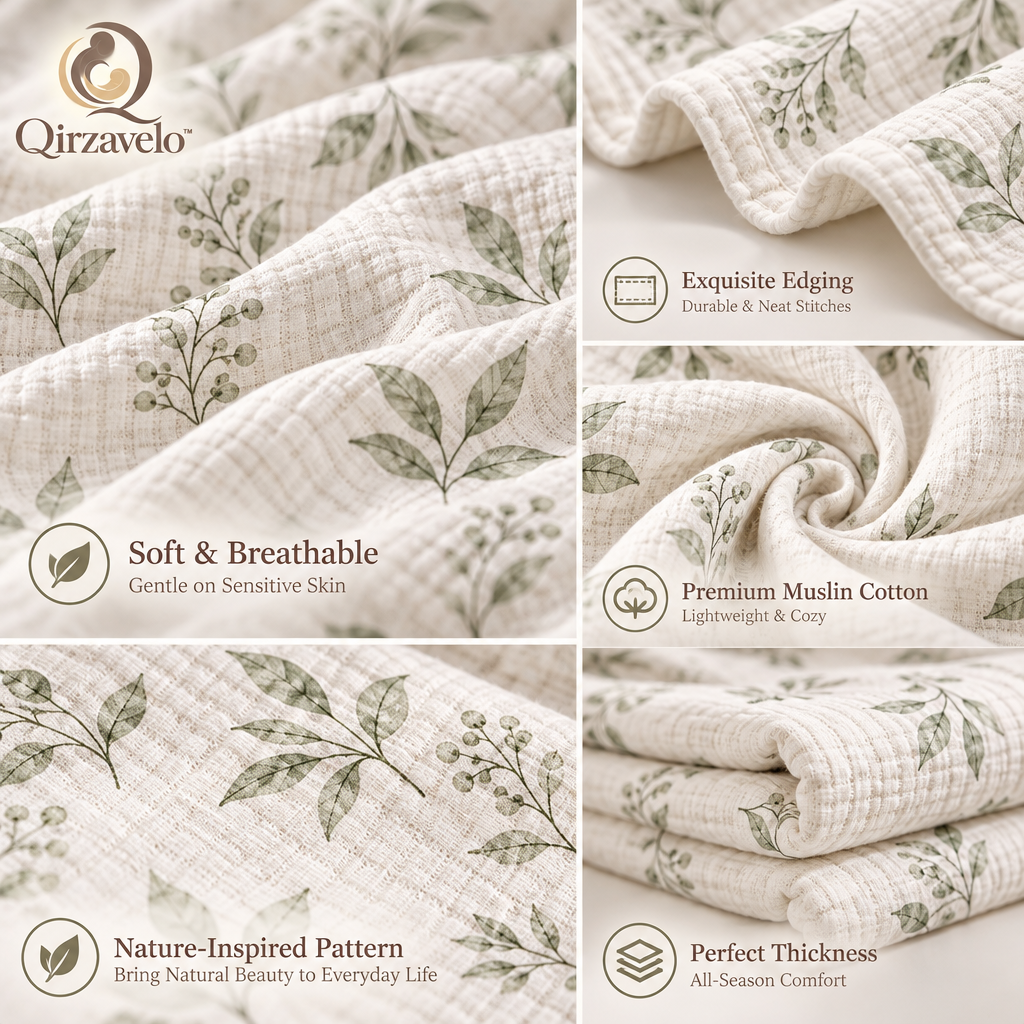 Qirzavelo WillowWrap Botanical Muslin Swaddle details