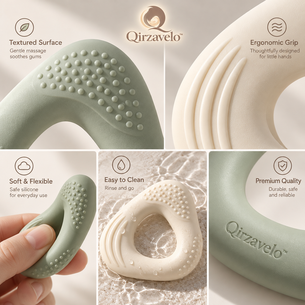 Qirzavelo PebbleGrip Silicone Teethers, Set of 2 details