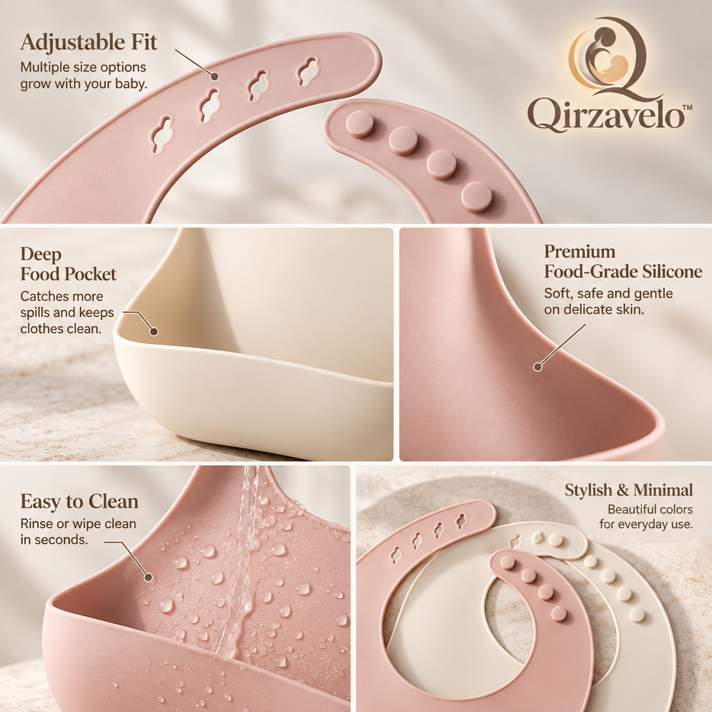 Qirzavelo PetalSoft Silicone Bibs, Set of 2 details