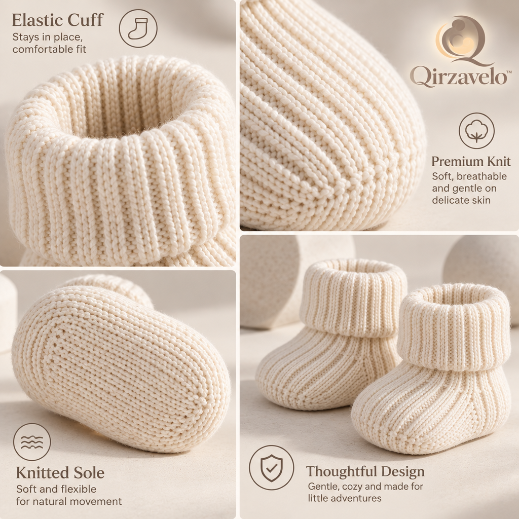Qirzavelo CozyRib Knit Baby Booties details